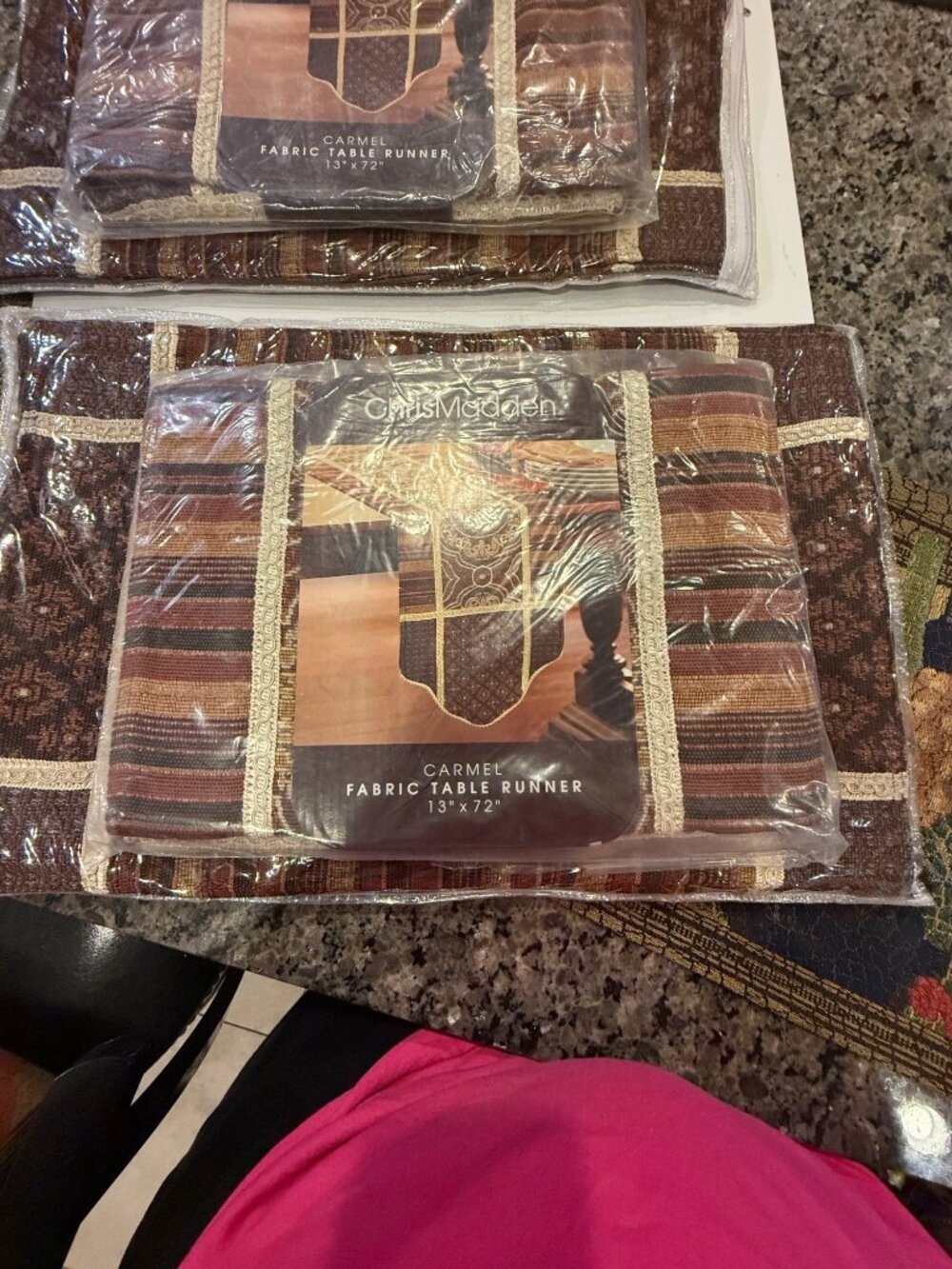 Chris Madden Carmel Fabric Table Runner & 4 Placemats 13"x72" Brown/Gold Ornate